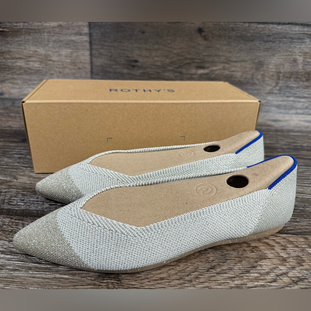 Rothys The Point Diamond‎ Metallic Flat Shoe NEW SZ 7.5